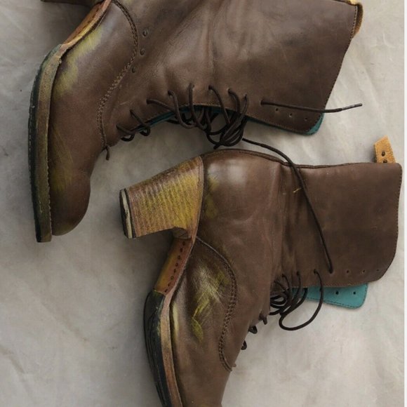 PS Kaufman  Brown Crosswalk Leather Block Heel Lace Up Ankle Boots Size 9.5 - Picture 2 of 7